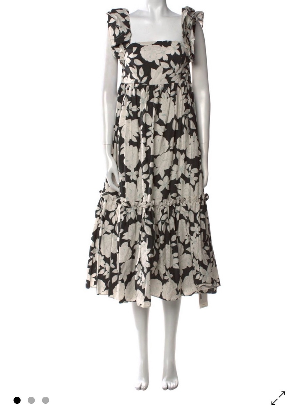 Cara Cara Black & Cream Floral Square-Neck Midi Dress